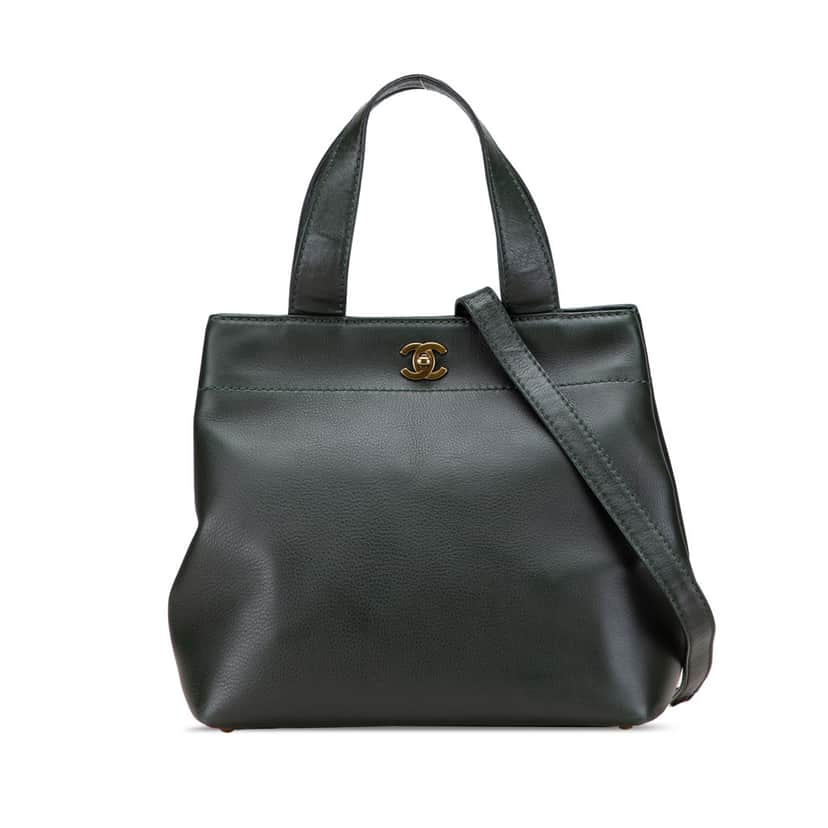 Chanel CC Calfskin Turnlock Tote Green Leather Good condition - Front View