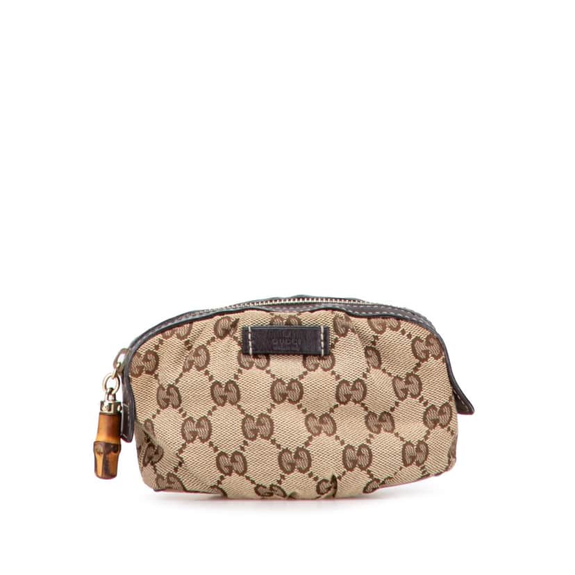 Gucci GG Canvas Bamboo Cosmetic Pouch Brown Canvas Good condition - Front View