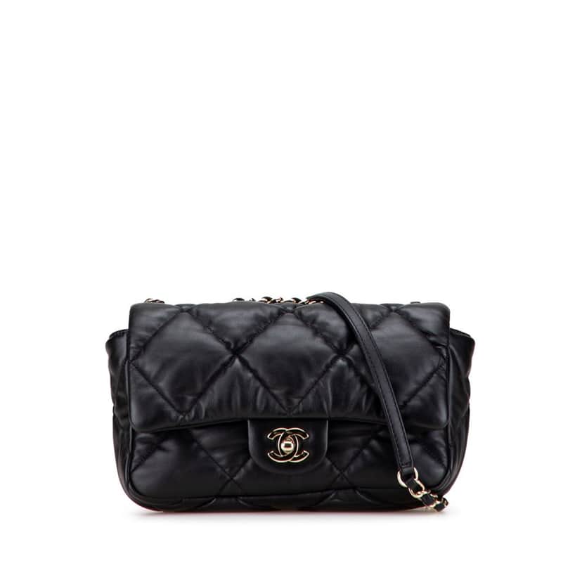 Chanel Medium Quilted Calfskin Bubbly Flap Black Leather Good condition - Front View