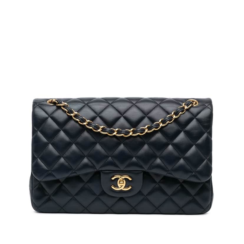 Chanel Jumbo Classic Lambskin Double Flap Black Leather Good condition - Front View