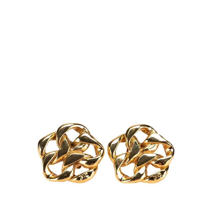 Chanel Gold Plated CC Chain Link Clip On Earrings Gold Metal Good condition - Front View