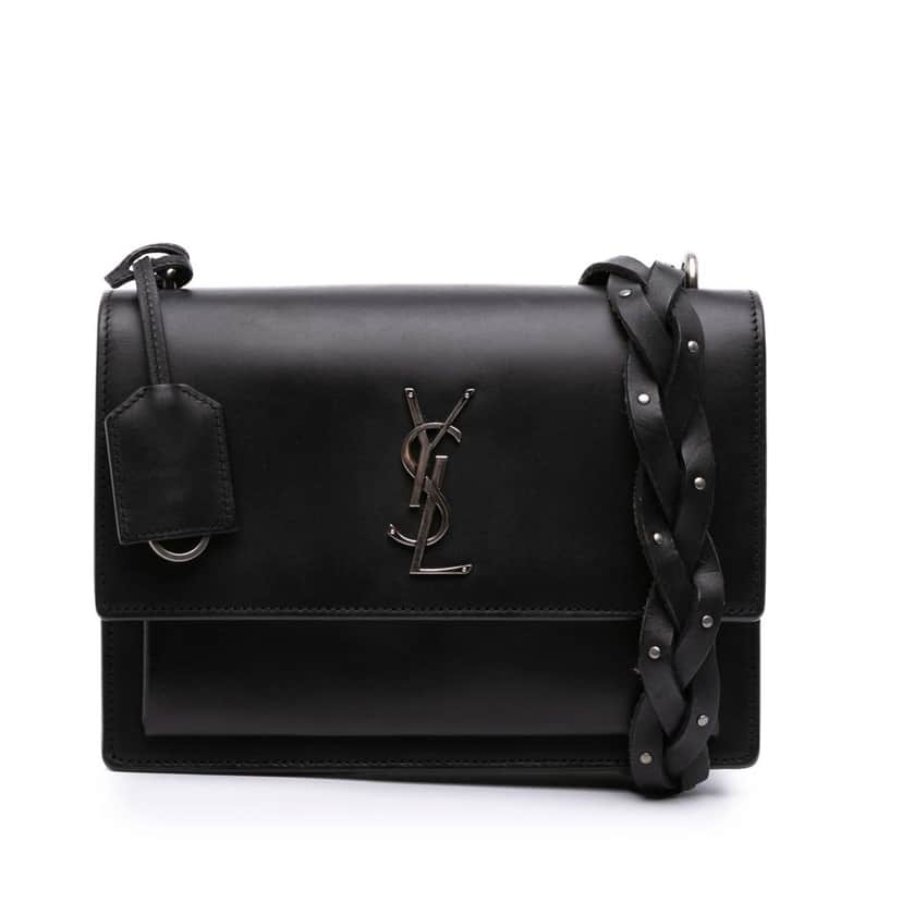 Saint Laurent Medium Leather Monogram Sunset Braided Strap Crossbody Black Leather Good condition - Front View