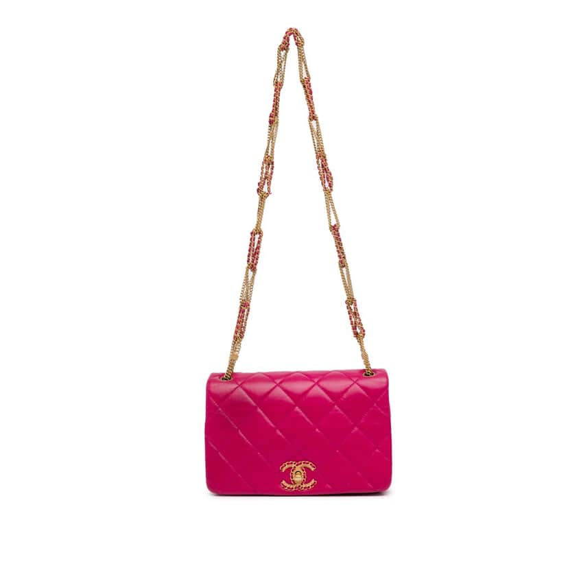 Chanel Small Quilted Lambskin On And On Chain Flap Pink Leather Good condition - Front View
