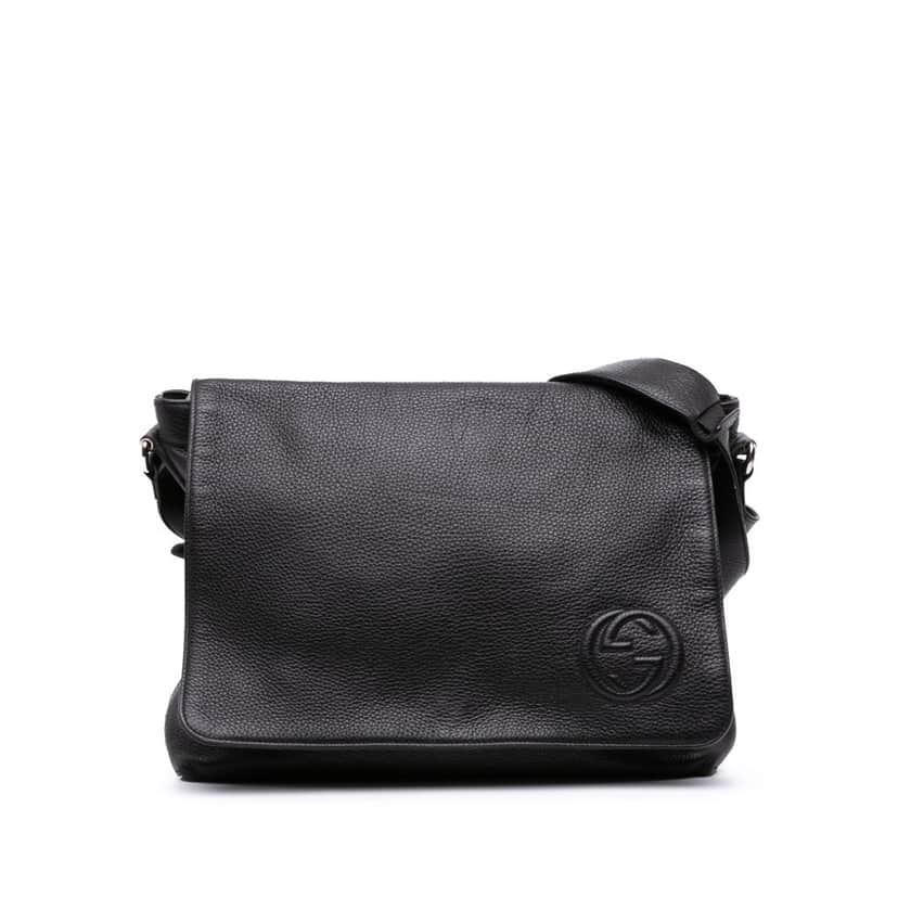 Gucci Pebbled Calfskin Soho Messenger Bag Black Leather Good condition - Front View