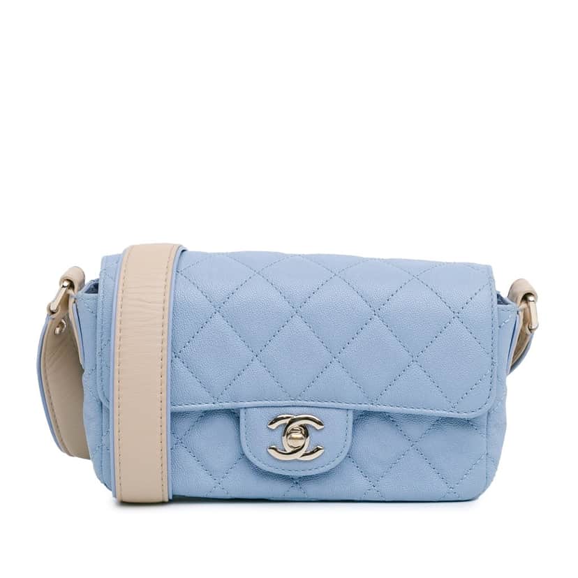 Chanel CC Quilted Caviar Single Flap Blue Leather Good condition - Front View