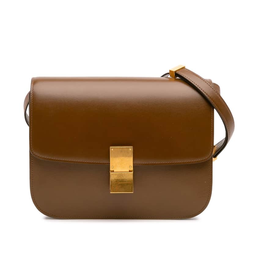 Celine Medium Calfskin Classic Box Brown Leather Good condition - Front View