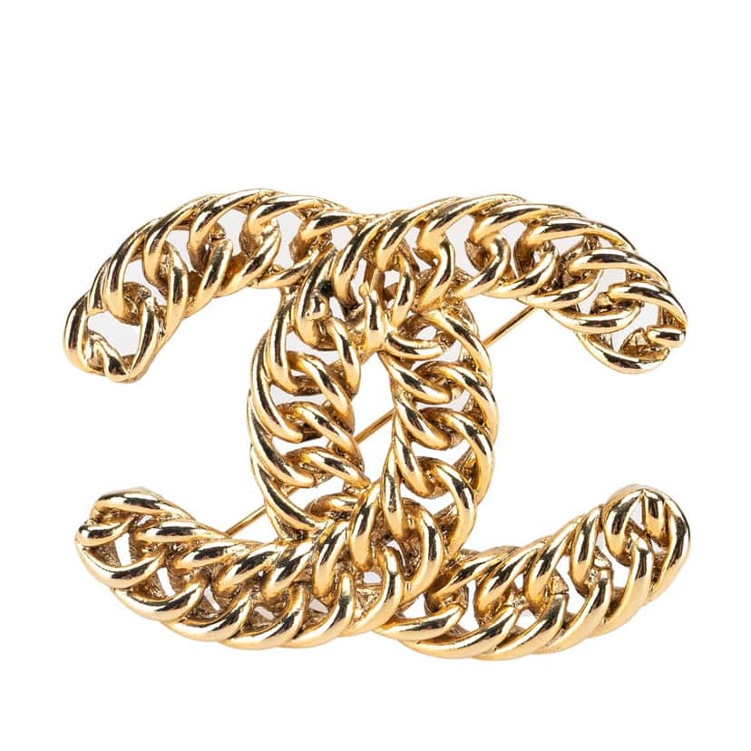 Chanel Gold Plated CC Chain Brooch Gold Metal Good condition - Front View