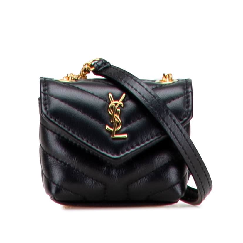 Saint Laurent Micro Matelasse Leather Loulou AirPods Case with Chain Black Leather Good condition - Front View
