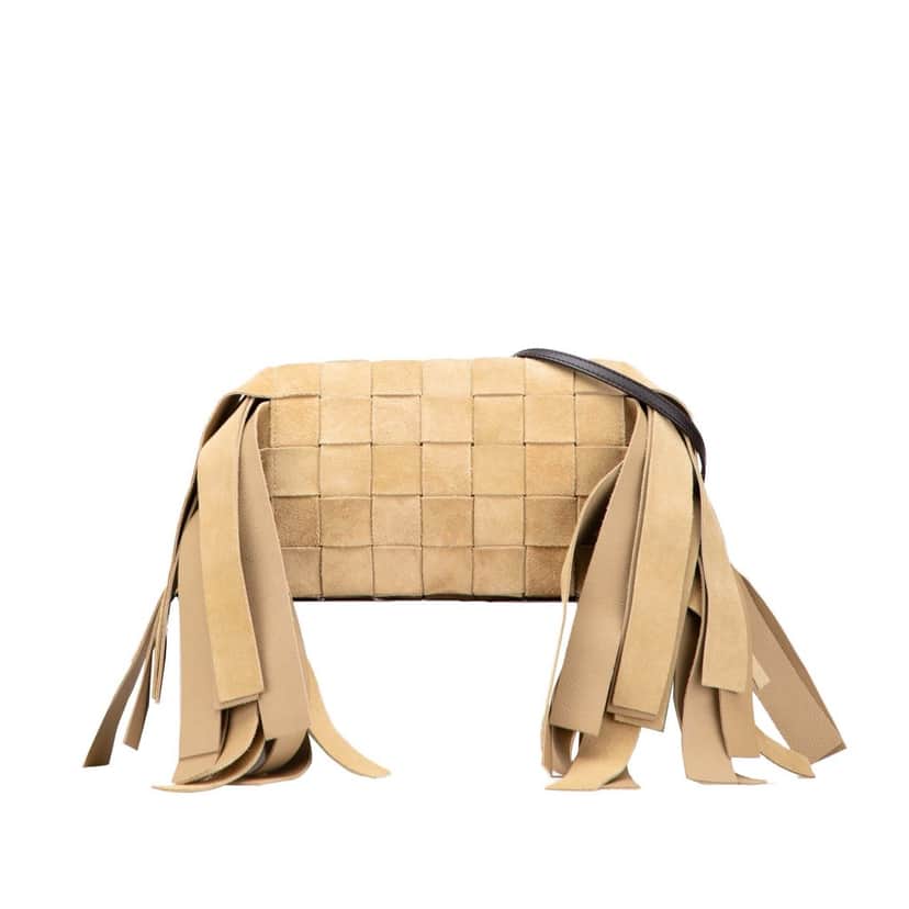 Loewe Woven Suede Fringe Crossbody Brown Leather Good condition - Front View