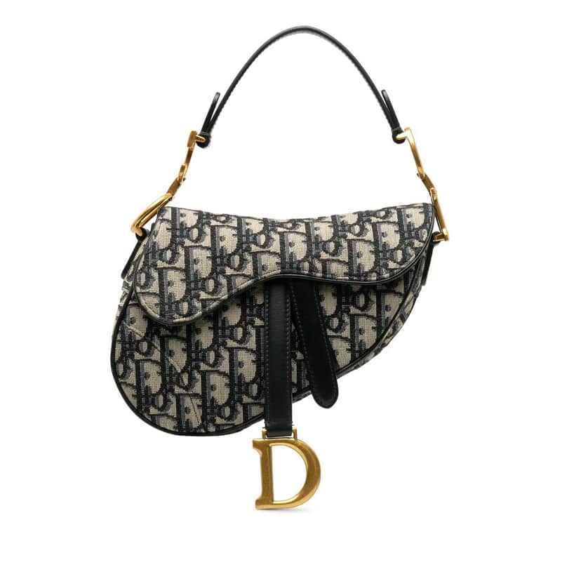 Dior Mini Oblique Canvas Saddle Bag Blue Canvas Good condition - Front View