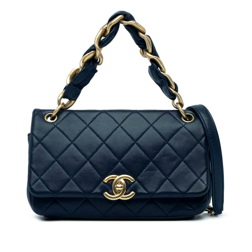 Chanel Quilted Lambskin Chain is More Flap Blue Leather Good condition - Front View