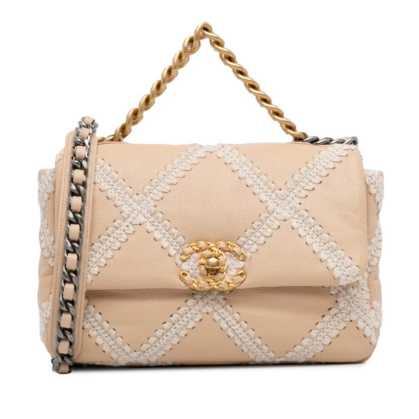Chanel Medium Crochet Calfskin 19 Flap Brown Leather Good condition - Front View