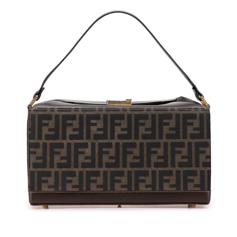 Fendi Zucca Canvas Push Lock Box Handbag Brown Canvas Good condition - Front View