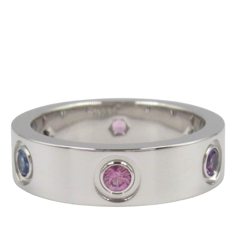 Cartier 18K White Gold Multicolor Stones Love Ring Silver White Gold Good condition - Front View