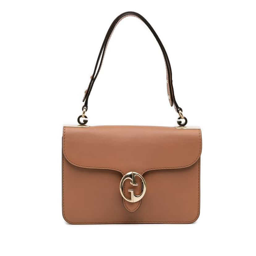 Gucci Medium Calfskin 1973 Flap Shoulder Bag Brown Leather Good condition - Front View