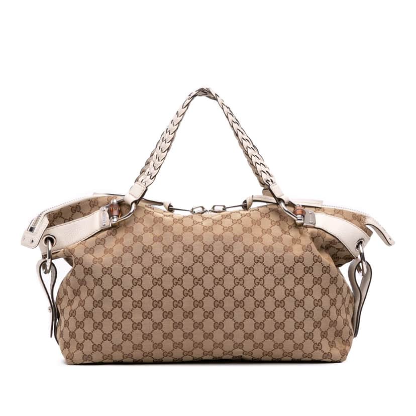 Gucci Medium GG Canvas Bamboo Bar Tote Brown Canvas Good condition - Front View