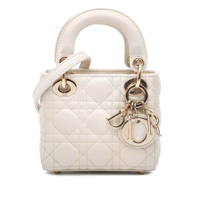 Dior Micro Lambskin Cannage Lady Dior White Leather Good condition - Front View