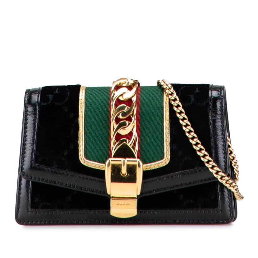 Gucci Mini GG Velvet Sylvie Shoulder Bag Black Velvet Good condition - Front View