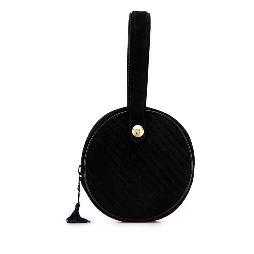 Celine Round Suede Tassel Handbag Black Leather Good condition - Front View