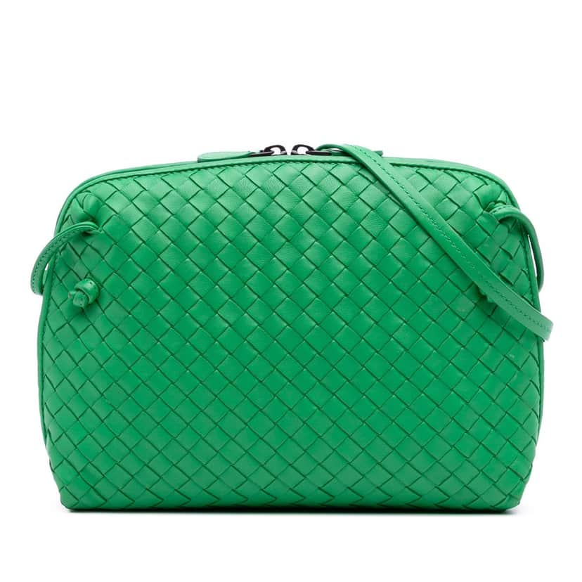 Bottega Veneta Medium Nappa Intrecciato Nodini Crossbody Green Leather Good condition - Front View