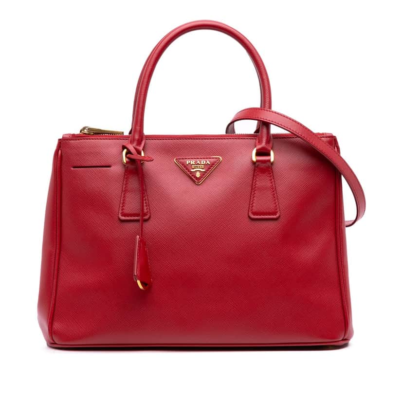 Prada Small Saffiano Lux Galleria Double Zip Satchel Red Leather Good condition - Front View