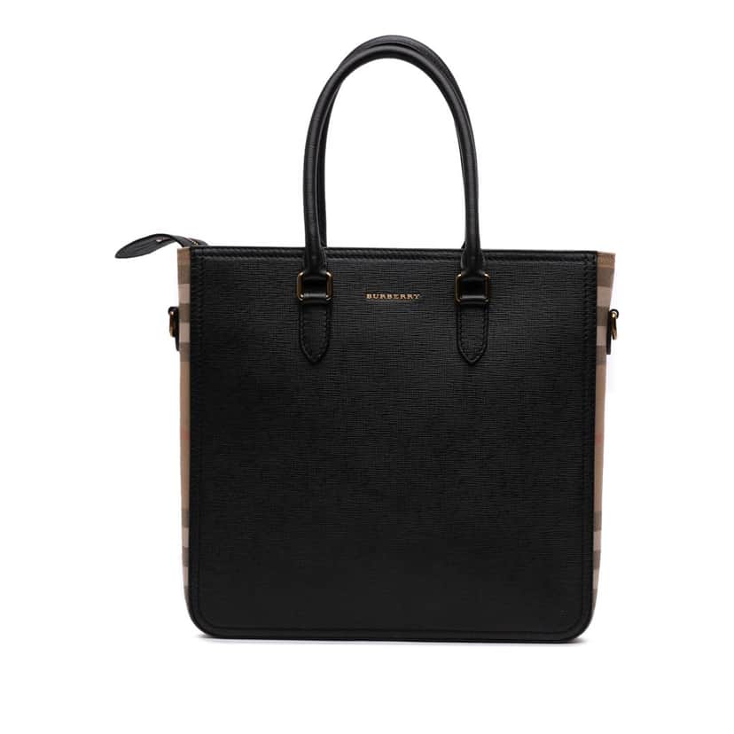 Burberry Leather and House Check Satchel Black Leather Good condition - Front View