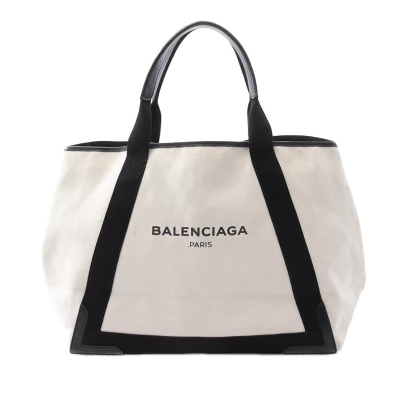 Balenciaga Canvas Navy Cabas Tote M White Canvas Good condition - Front View