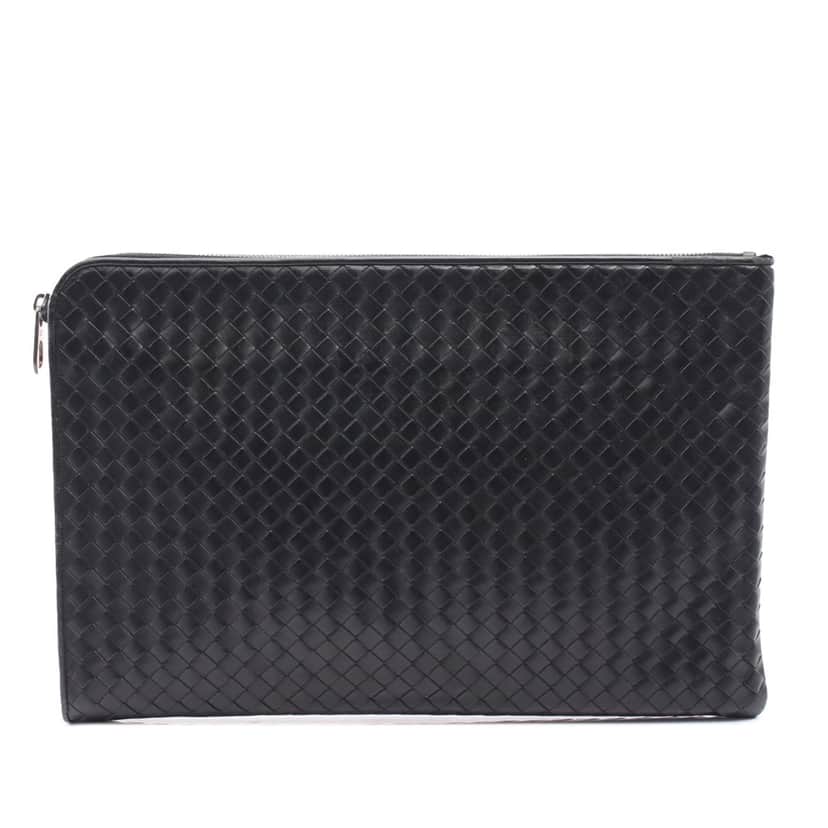 Bottega Veneta Leather Intrecciato Clutch Black Leather Good condition - Front View