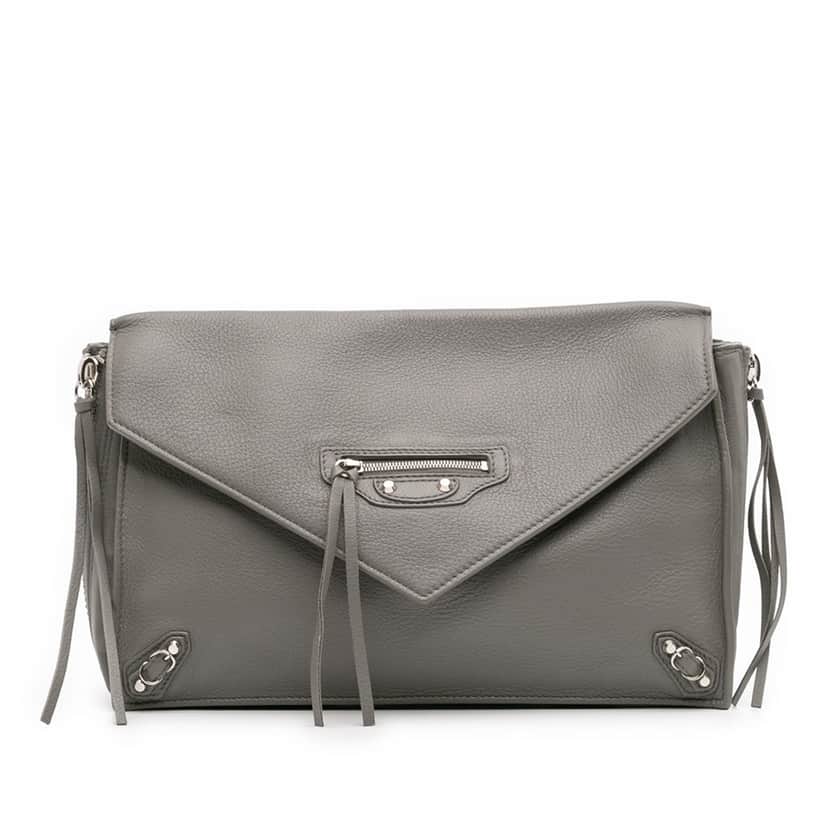 Balenciaga Leather Papier Sight Zip Around Clutch Grey Leather Good condition - Front View