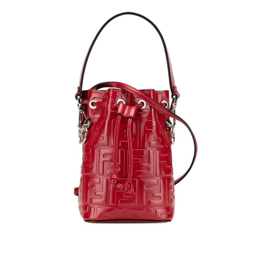 Fendi Mini Zucca Embossed Leather Mon Tresor Bucket Bag Red Leather Good condition - Front View