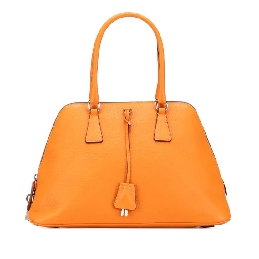 Prada Cinghiale Leather Dome Handbag Orange Leather Good condition - Front View