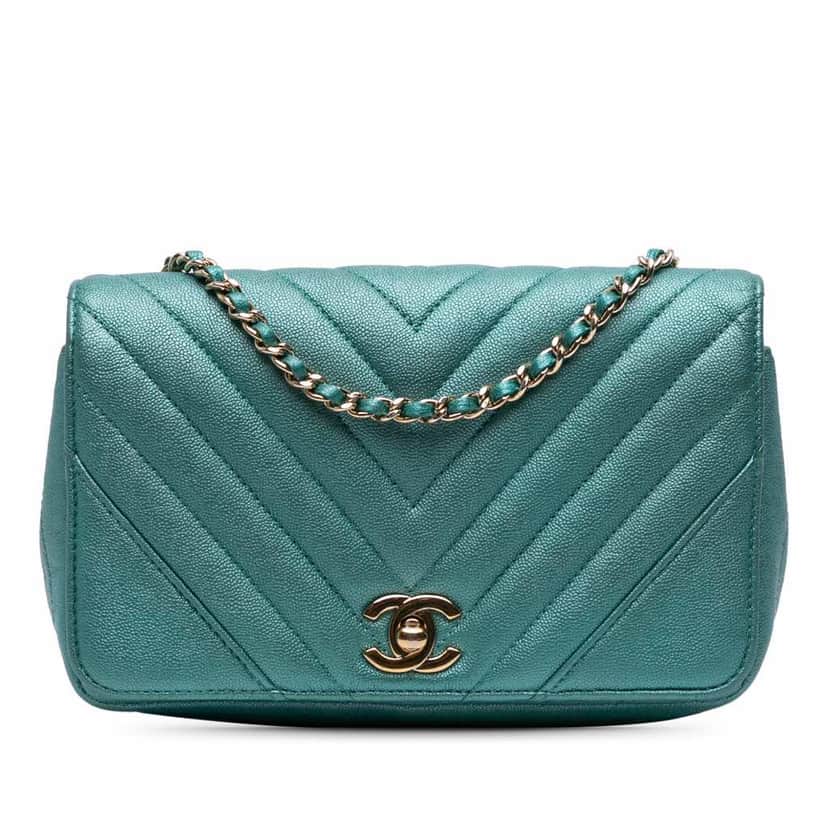 Chanel Small Chevron Caviar Statement Flap Blue Leather Good condition - Front View