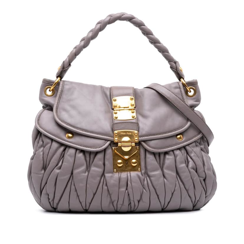 Miu Miu Matelasse Nappa Coffer Satchel Grey Leather Good condition - Front View