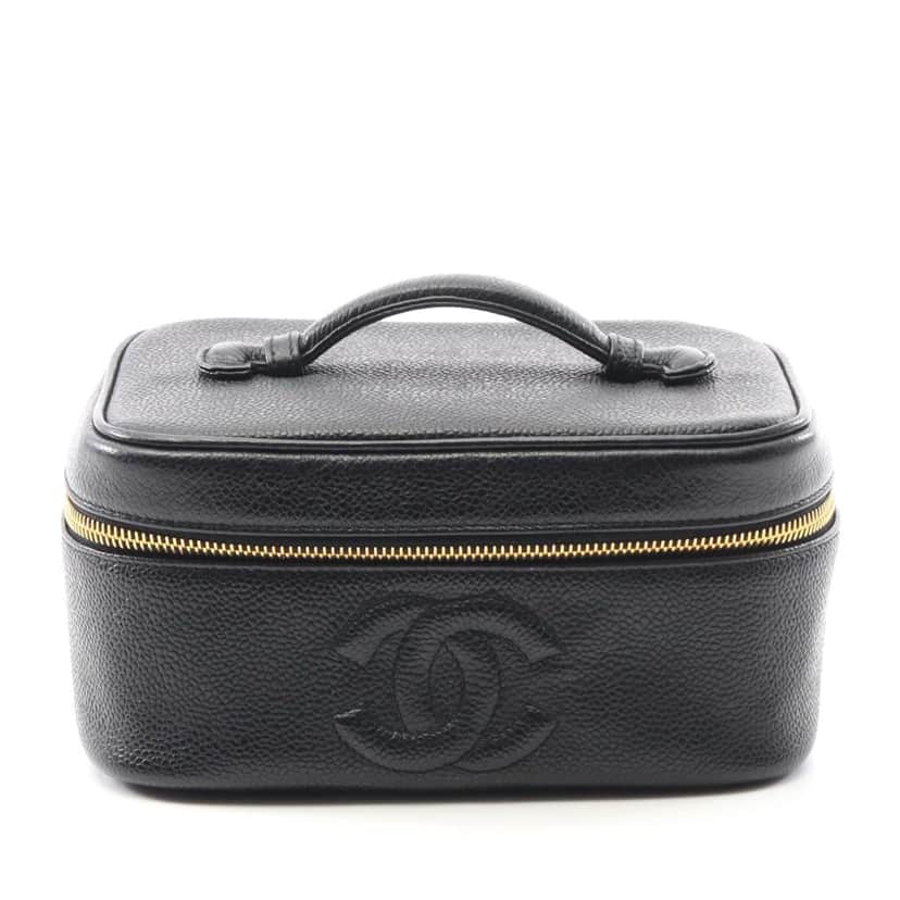 Chanel Caviar CC Vanity Bag Black Leather Good condition - Front View