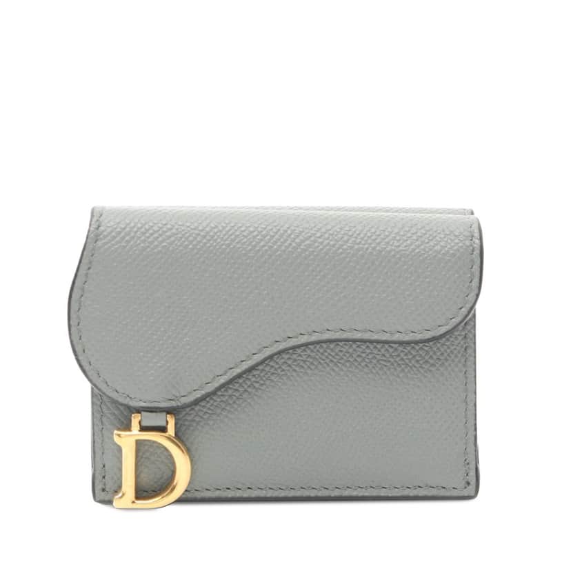 Dior Grained Calfskin Saddle Trifold Wallet Grey Leather Good condition - Front View