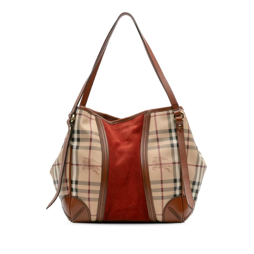 Burberry Small Suede Trimmed Haymarket Check Coated Canvas Canterbury Tote Brown Canvas Good condition - Front View