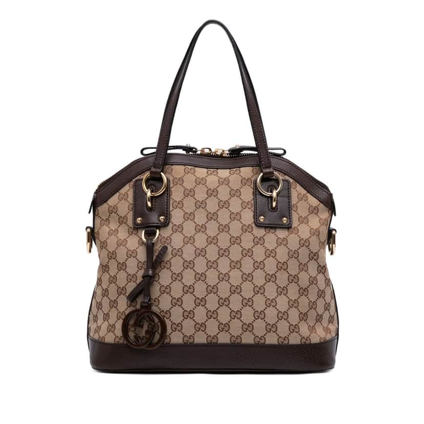 Gucci Medium GG Canvas Charm Dome Satchel Brown Canvas Good condition - Front View