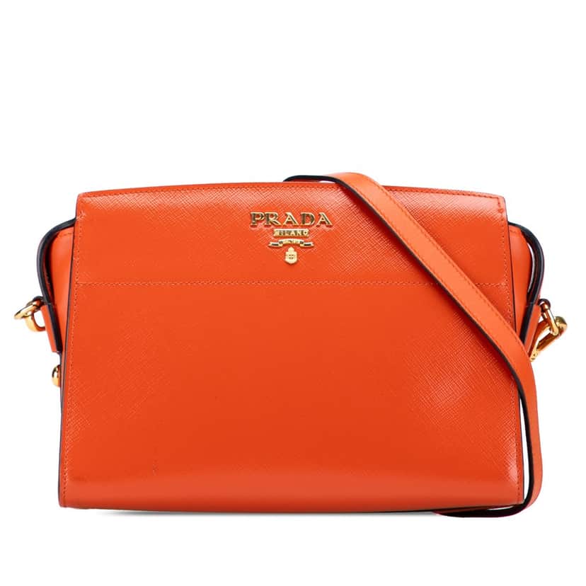 Prada Saffiano Vernice Esplanade Crossbody Orange Leather Good condition - Front View