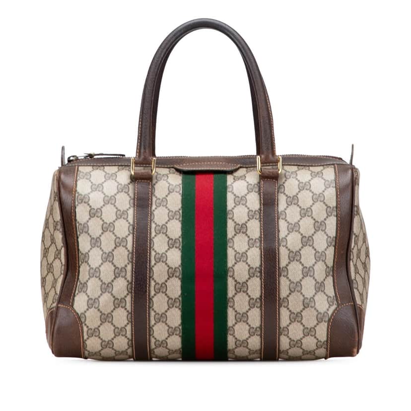 Gucci GG Supreme Web Boston Bag Brown Canvas Fair condition - Front View