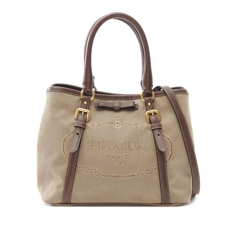 Prada Canvas Canapa Logo Bow Satchel Brown Canvas Good condition - Front View