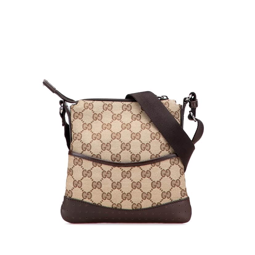 Gucci Small GG Canvas Perforated Crossbody Brown Canvas Good condition - Front View