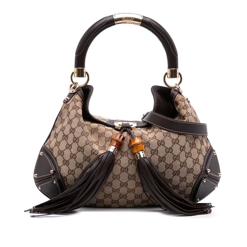 Gucci Medium GG Canvas Bamboo Indy Hobo Brown Canvas Good condition - Front View