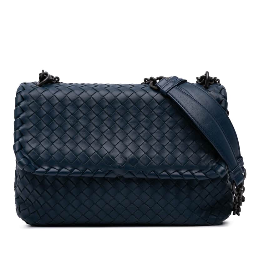 Bottega Veneta Small Nappa Intrecciato Olimpia Crossbody Blue Leather Good condition - Front View