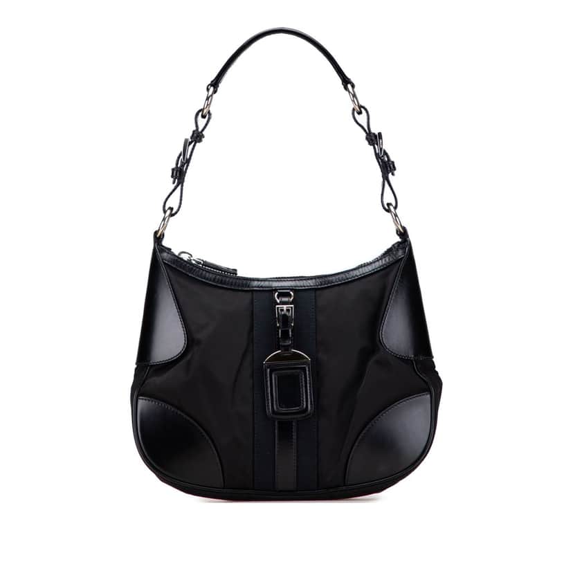 Prada Leather Trimmed Tessuto Hobo Black Good condition - Front View