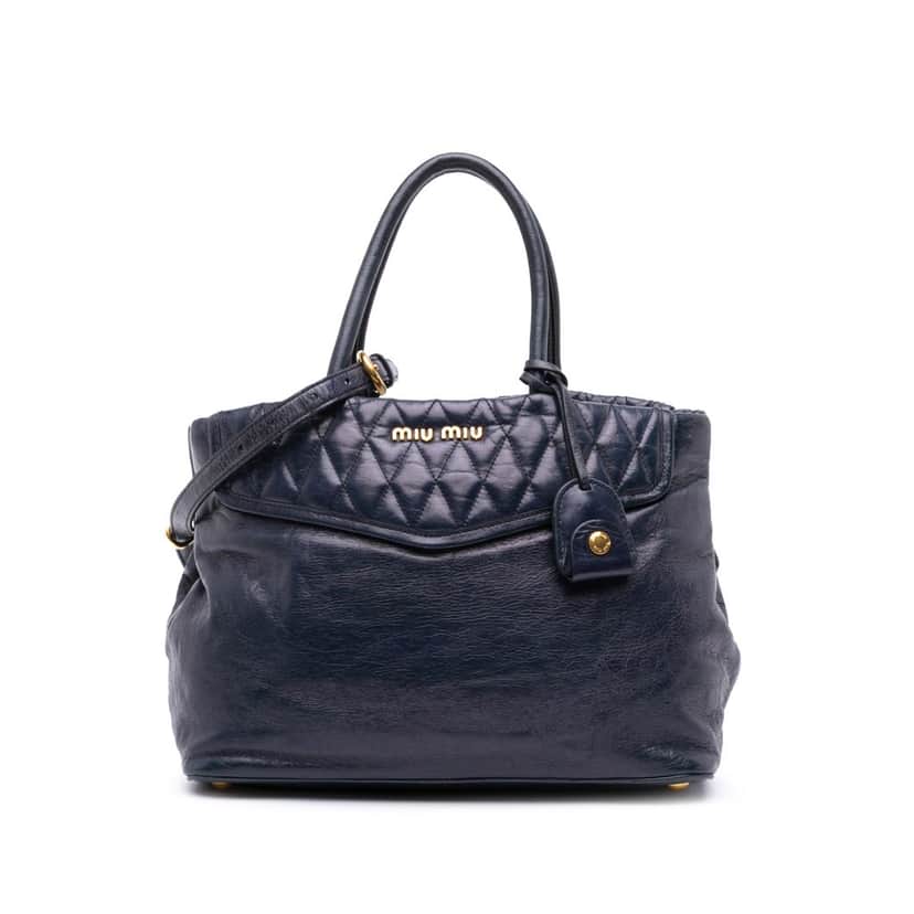 Miu Miu Vitello Lux Satchel Blue Leather Good condition - Front View