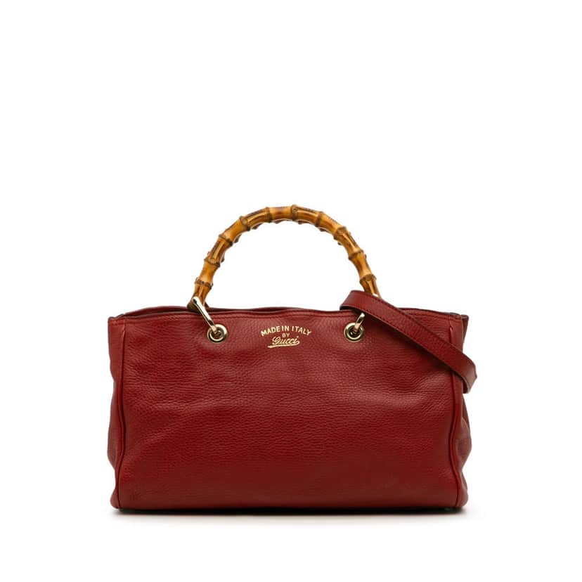 Gucci Medium Calfskin Bamboo Shopper Satchel Red Leather Good condition - Front View
