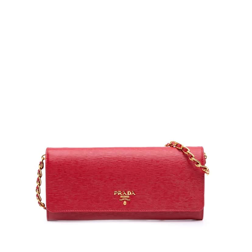 Prada Vitello Move Wallet on Chain Red Leather Good condition - Front View