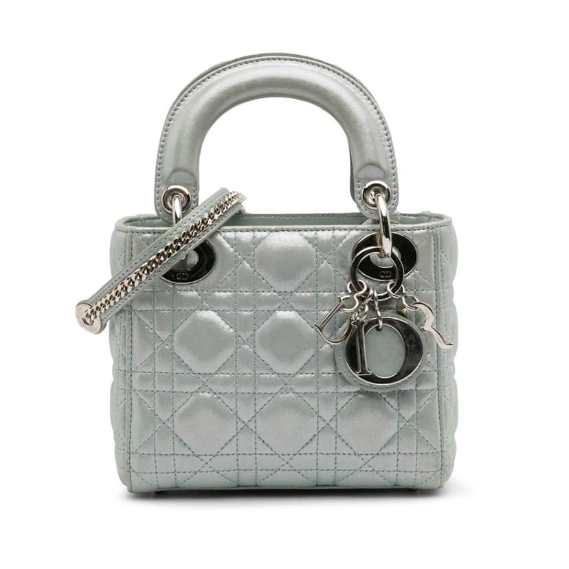 Dior Mini Iridescent Lambskin Cannage Lady Dior Green Leather Good condition - Front View