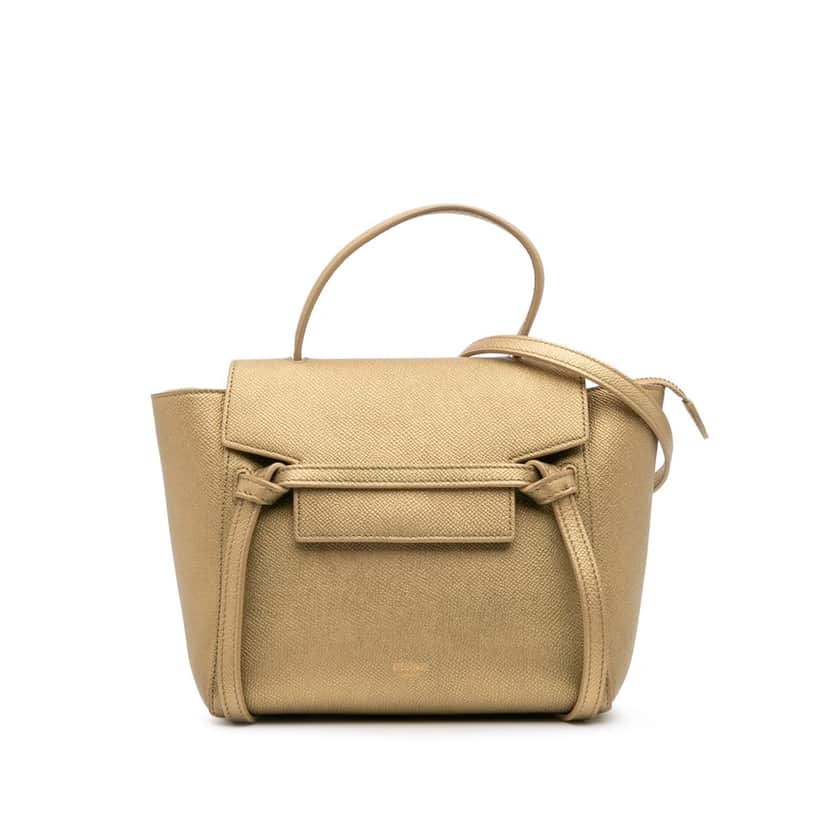 Celine Nano Grained Calfskin Belt Bag Gold Leather Good condition - Front View