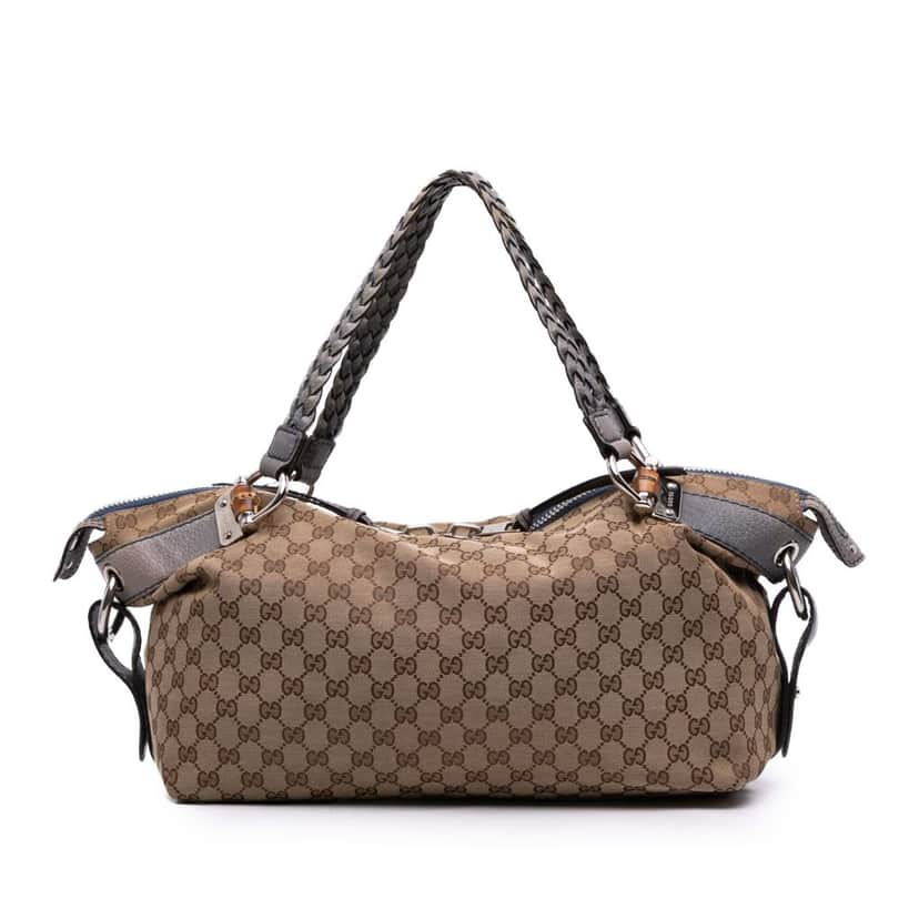 Gucci Medium GG Canvas Bamboo Bar Tote Brown Canvas Good condition - Front View